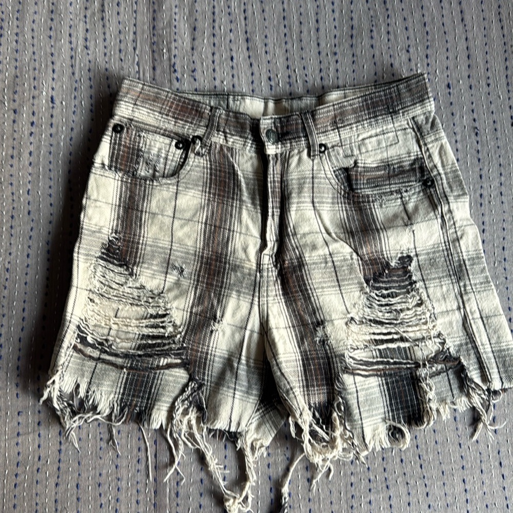 R13 cream plaid shorts